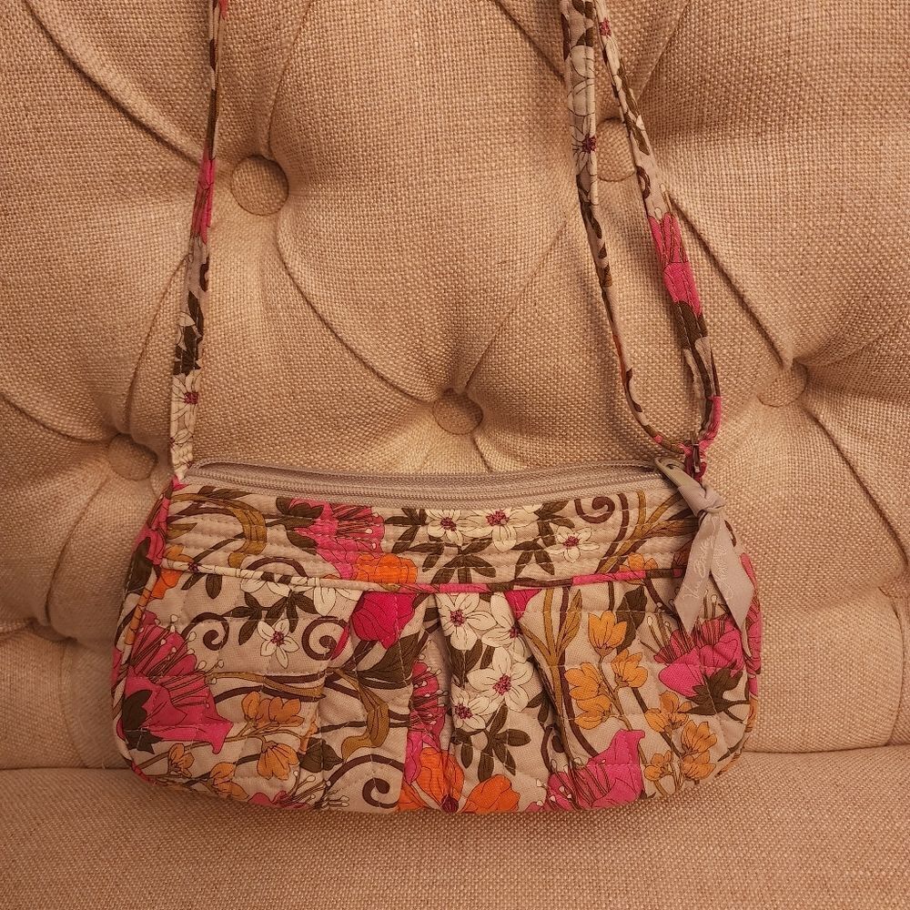 Vera Bradley Grey Pink Floral Crossbody Bag Purse